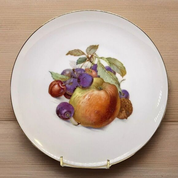 Vintage F. B. & Co Germany Fruit Plate 7 3/4" Apple Cherry Blueberry Gold Trim - Picture 2 of 8